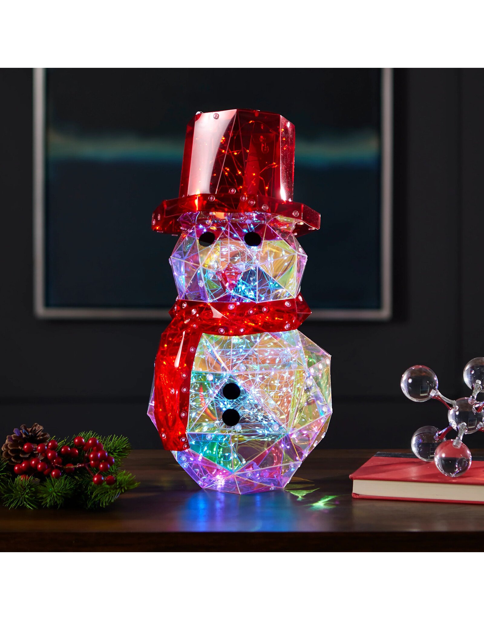 Seasonal Prismatic Iridescent LED Snowman Decor 16 Inch