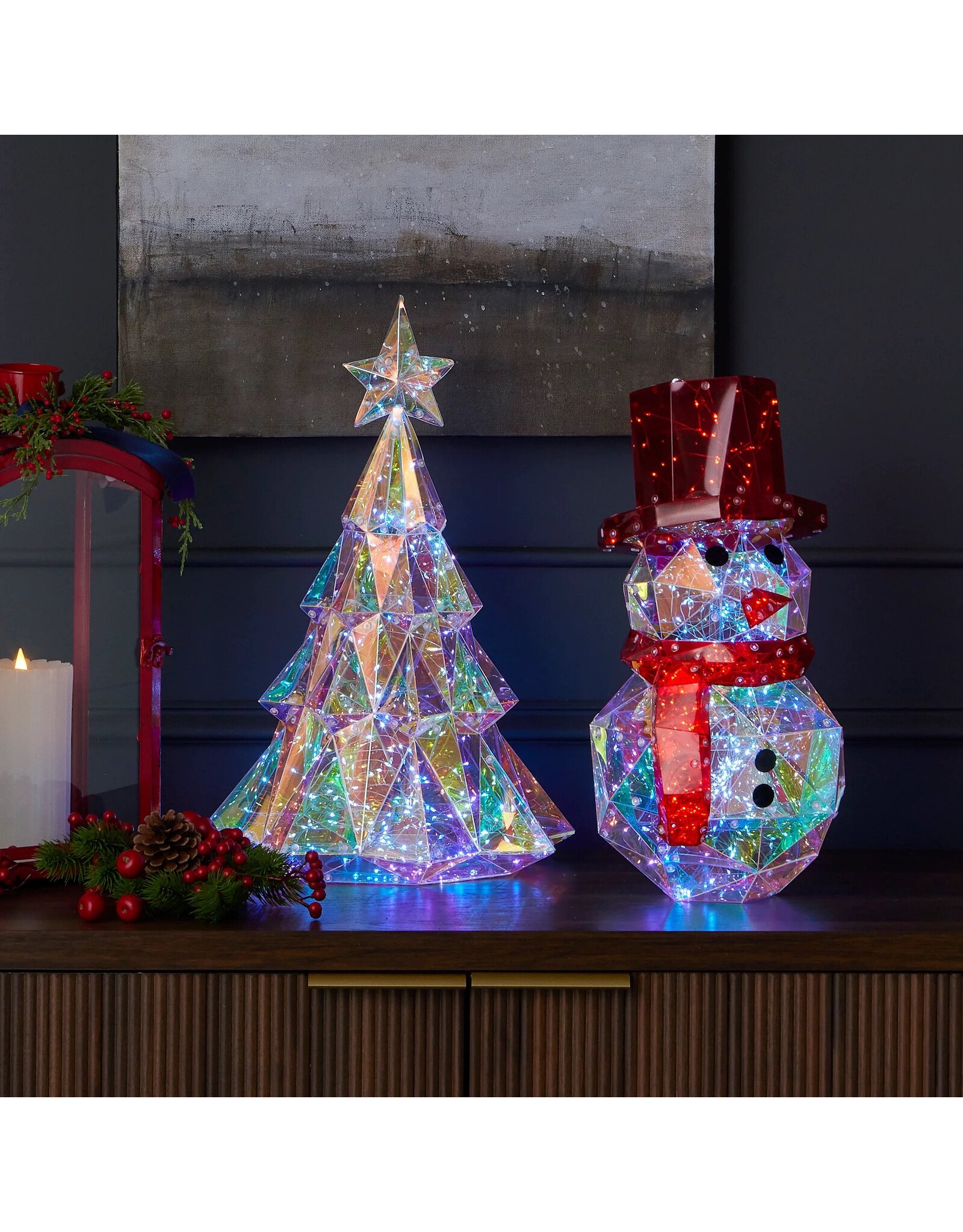 Seasonal Prismatic Iridescent LED Snowman Decor 16 Inch