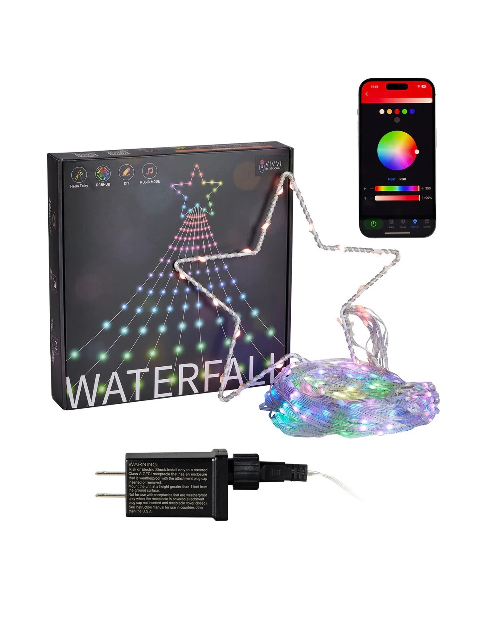 Seasonal Vivvi App-Based Multi-Color LED Outdoor Waterfall Lights 11FT