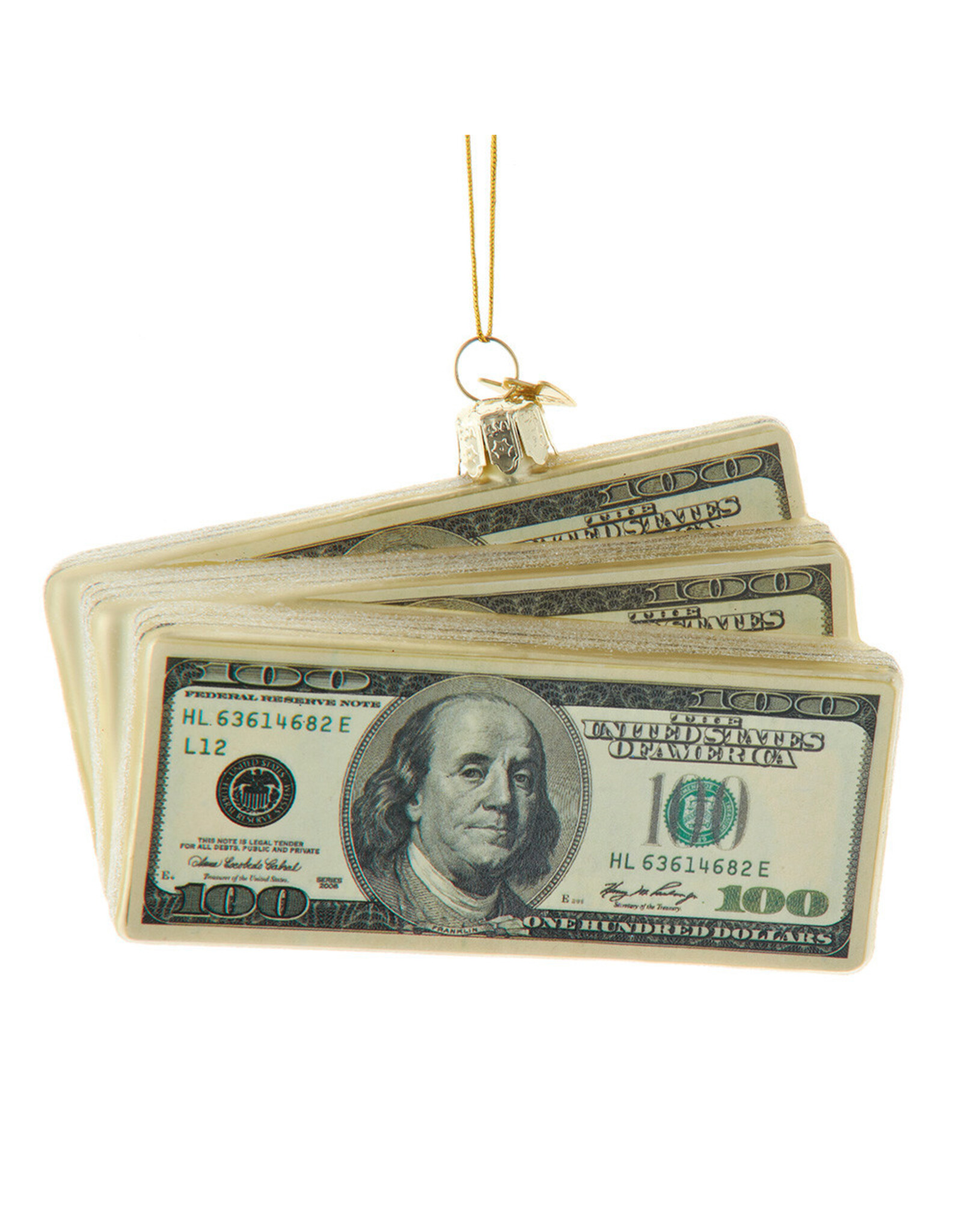 Kurt Adler Noble Gems Glass $100 Bill Ornament 5 Inch