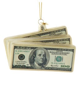 Kurt Adler Noble Gems Glass $100 Bill Ornament 5 Inch