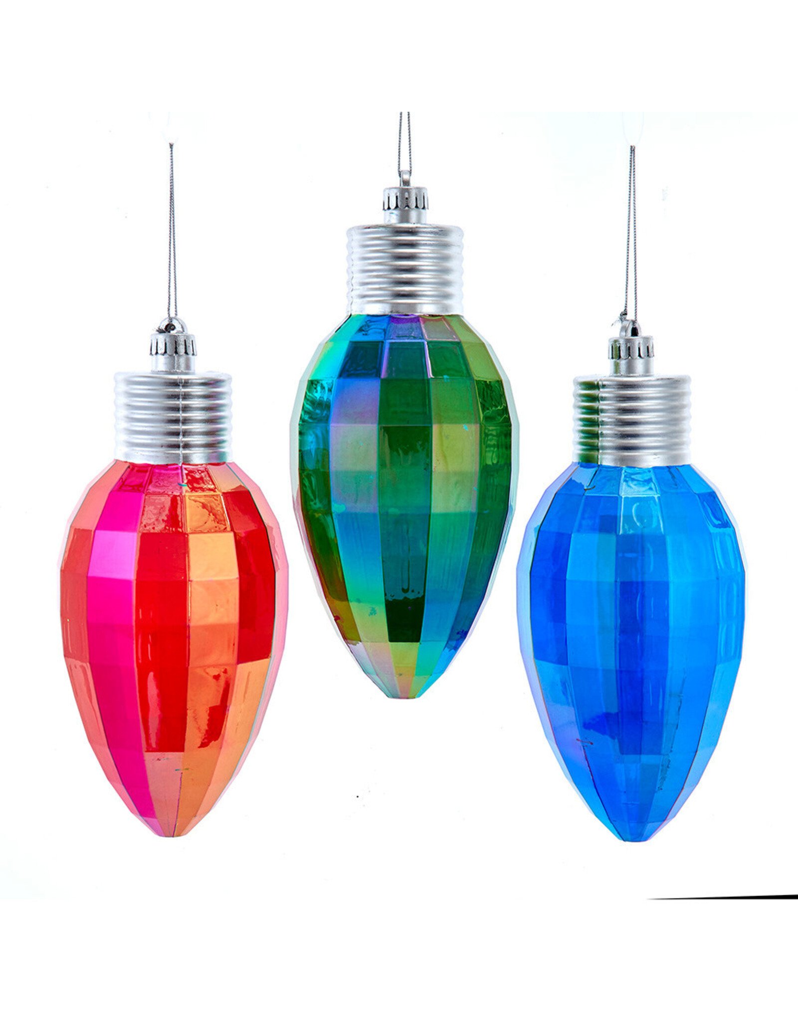 Kurt Adler Shatterproof Iridescent Red Blue Green Bulb Ornaments Set