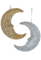 Kurt Adler Silver n Gold Moon Ornaments w Star Shaped Sequins Set