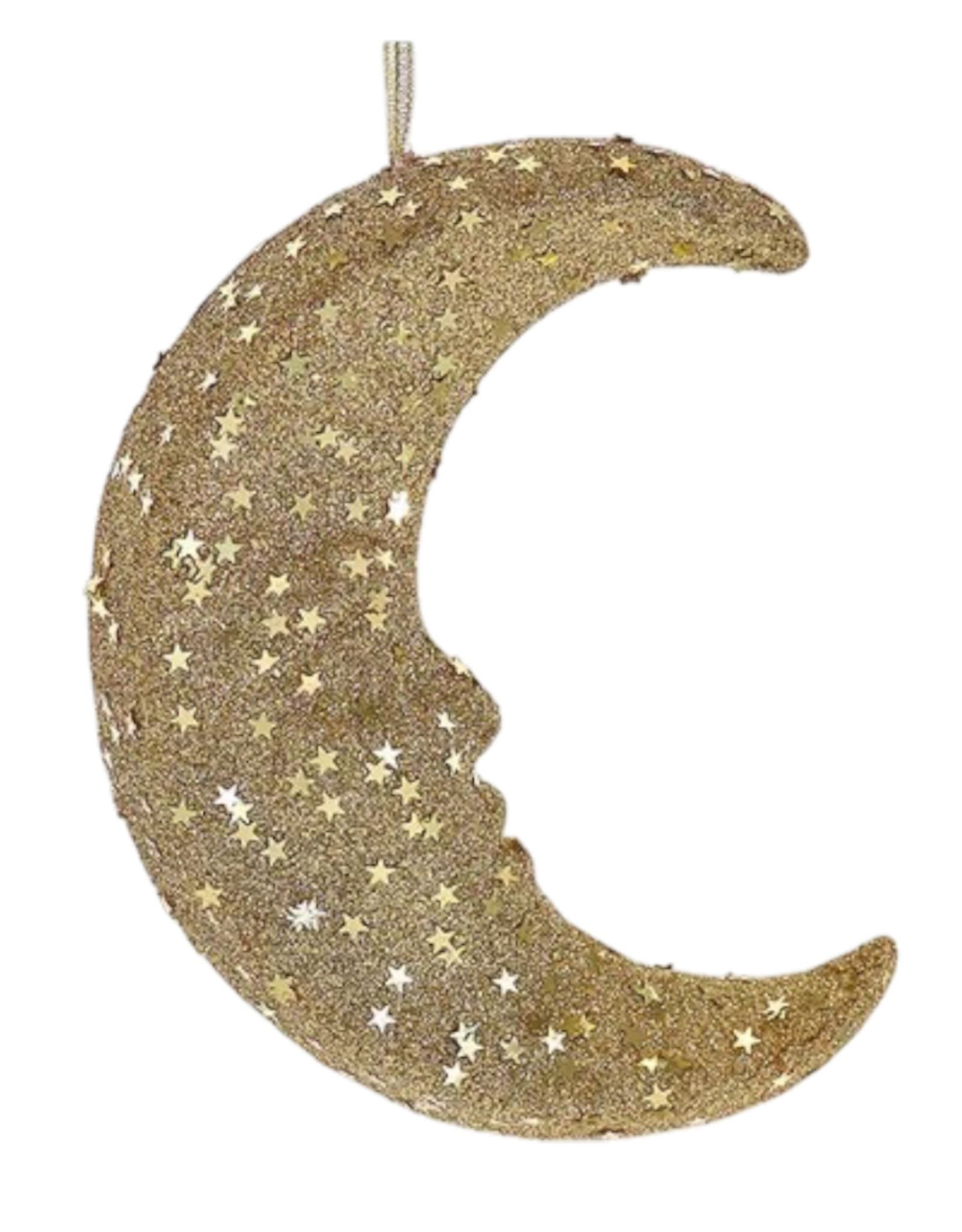 Kurt Adler Gold Crescent Moon Ornament w Star Shaped Sequins