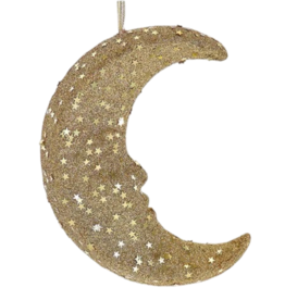 Kurt Adler Gold Crescent Moon Ornament w Star Shaped Sequins