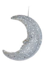 Kurt Adler Silver Crescent Moon Ornament w Star Shaped Sequins