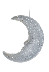 Kurt Adler Silver Crescent Moon Ornament w Star Shaped Sequins