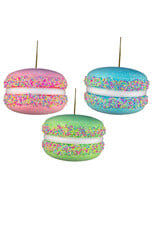 Kurt Adler Hot Pink Blue and Green Macaroon Ornaments 3 Assorted