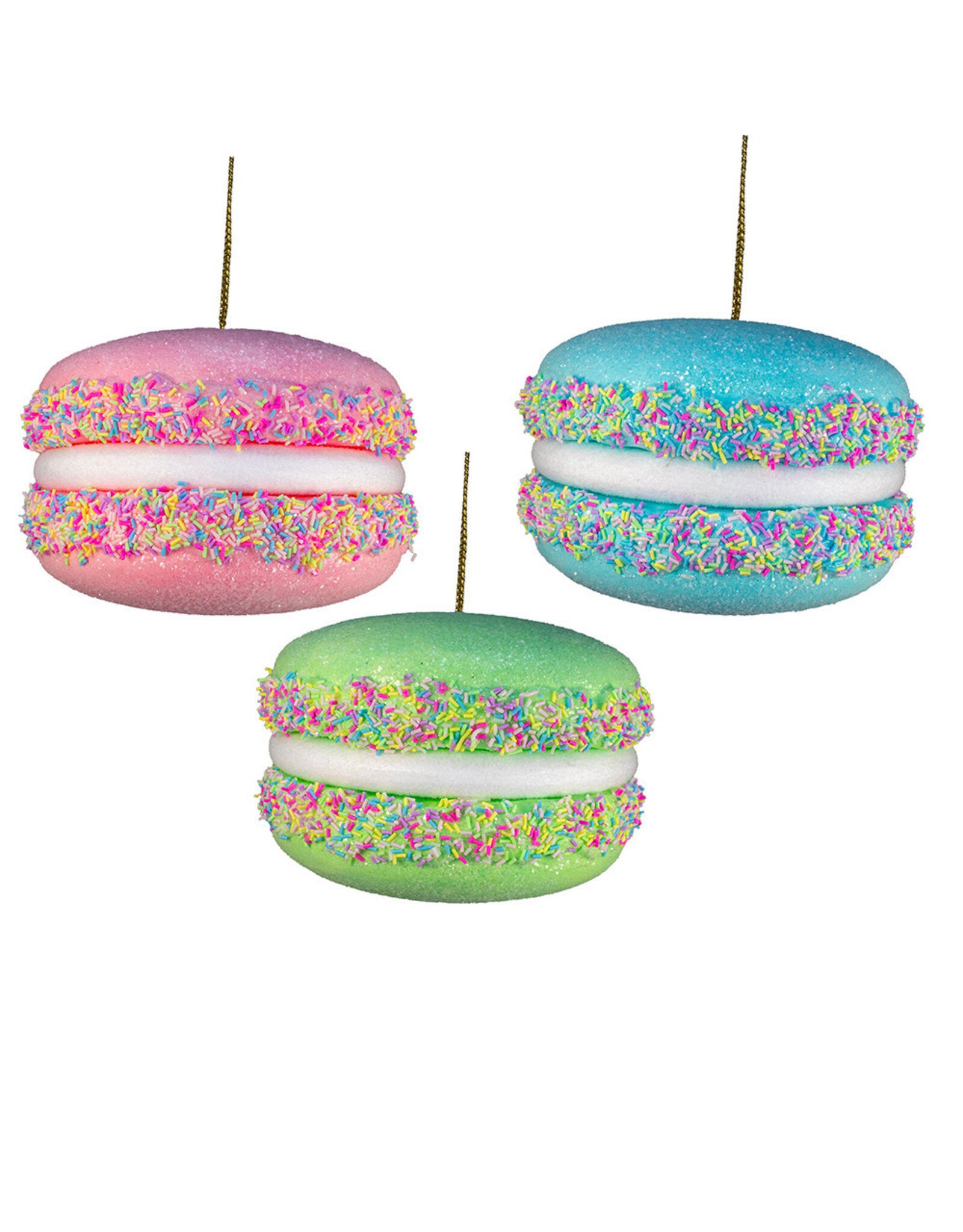 Kurt Adler Hot Pink Blue and Green Macaroon Ornaments 3 Assorted