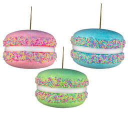 Kurt Adler Hot Pink Blue and Green Macaroon Ornaments 3 Assorted