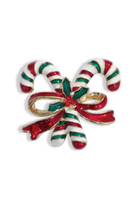 Periwinkle by Barlow Christmas Brooch Lapel Pin | Candy Canes w Red Bow