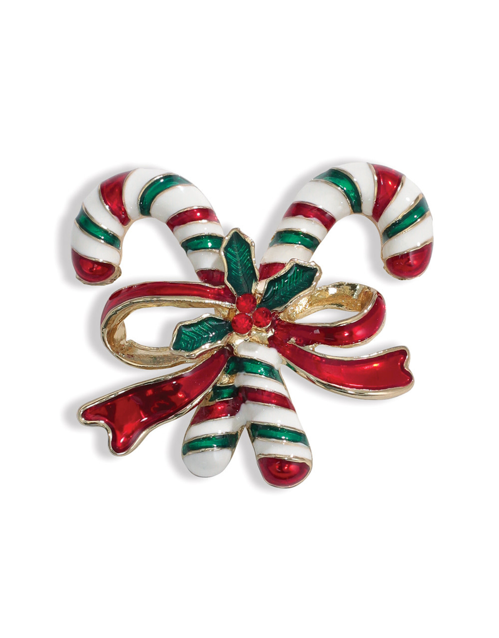 Periwinkle by Barlow Christmas Brooch Lapel Pin | Candy Canes w Red Bow