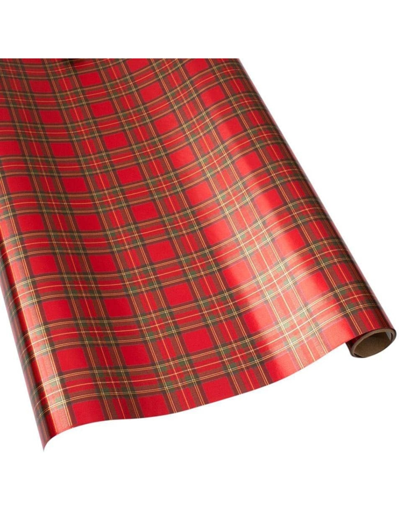 Caspari Christmas Gift Wrapping Paper 6ft Roll Royal Plaid Foil