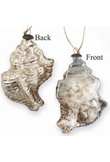 Mud Pie Glass Spiral Shell Filled Ornament w Antique Silver Backing