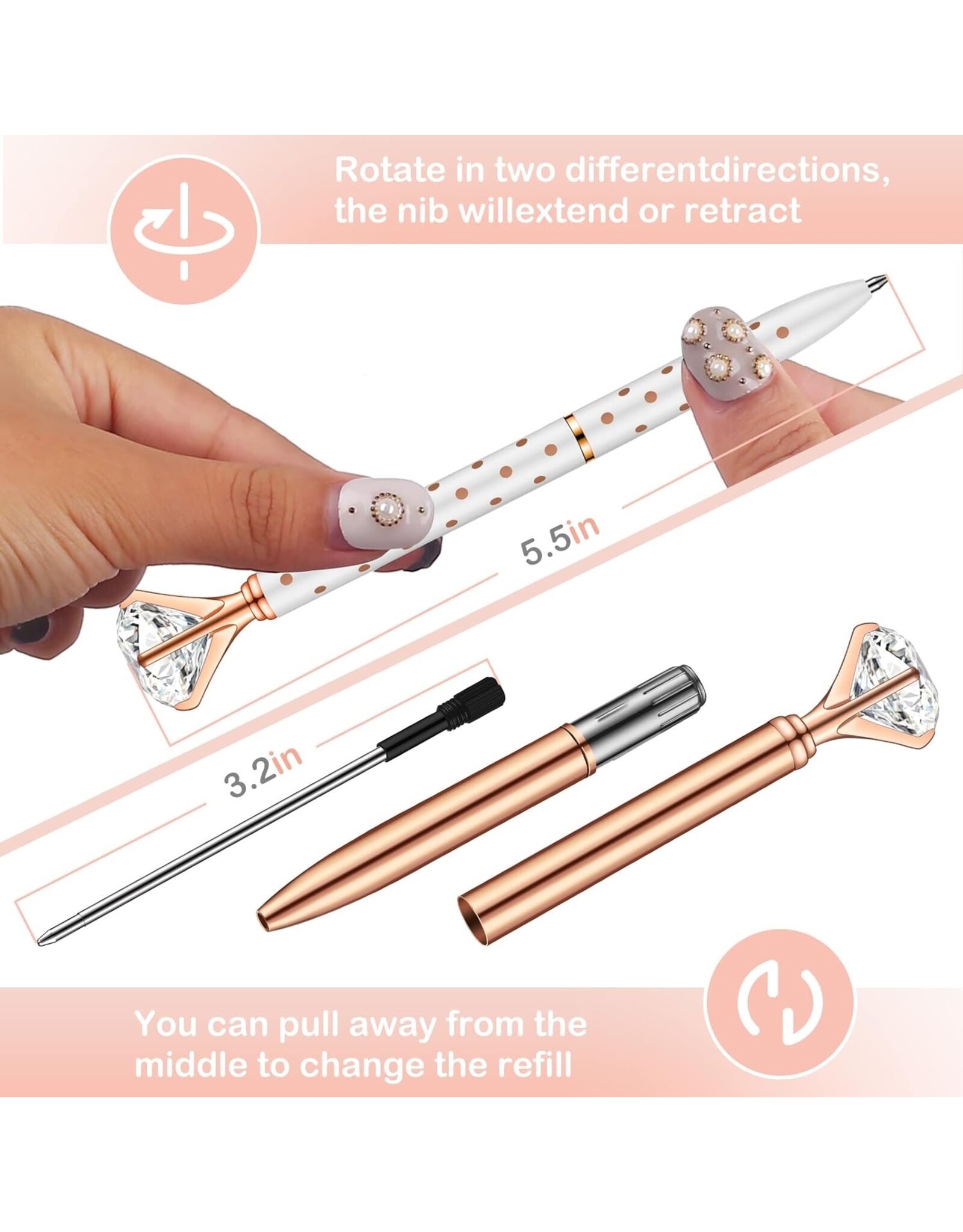 DIGS-N-GIFTS Diamond Pens Gem Top Ballpoint Pen | Random Color 1ct