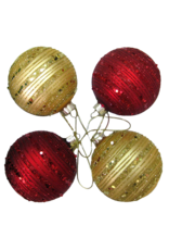 Kurt Adler Glass Glitter Ball Ornaments Set of 4 80mm Red Gold