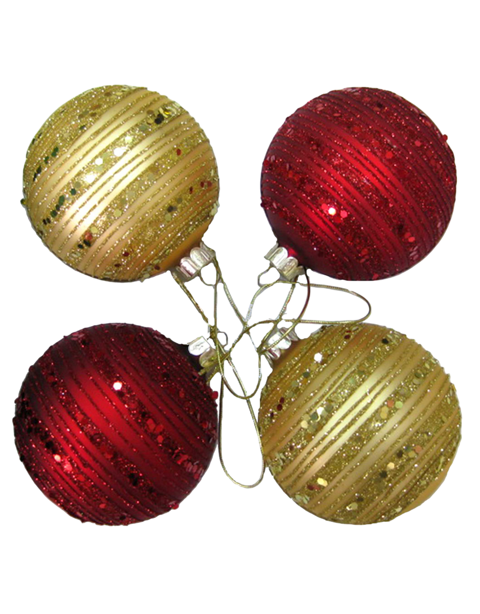 Kurt Adler Glass Glitter Ball Ornaments Set of 4 80mm Red Gold