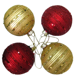 Kurt Adler Glass Glitter Ball Ornaments Set of 4 80mm Red Gold