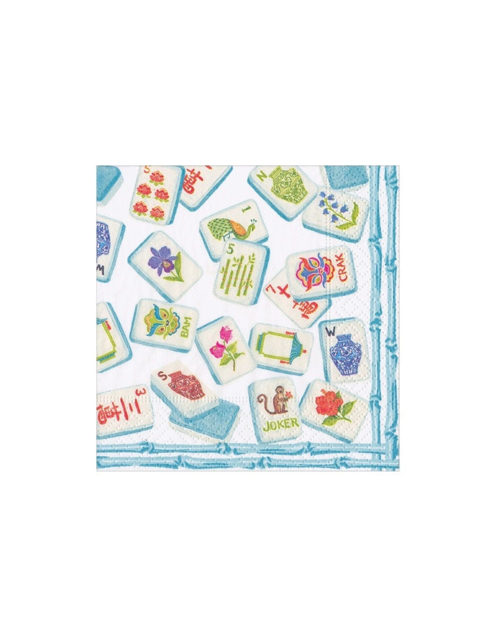 Caspari Mahjong Paper Cocktail Napkins 20ct Mahjong Blue