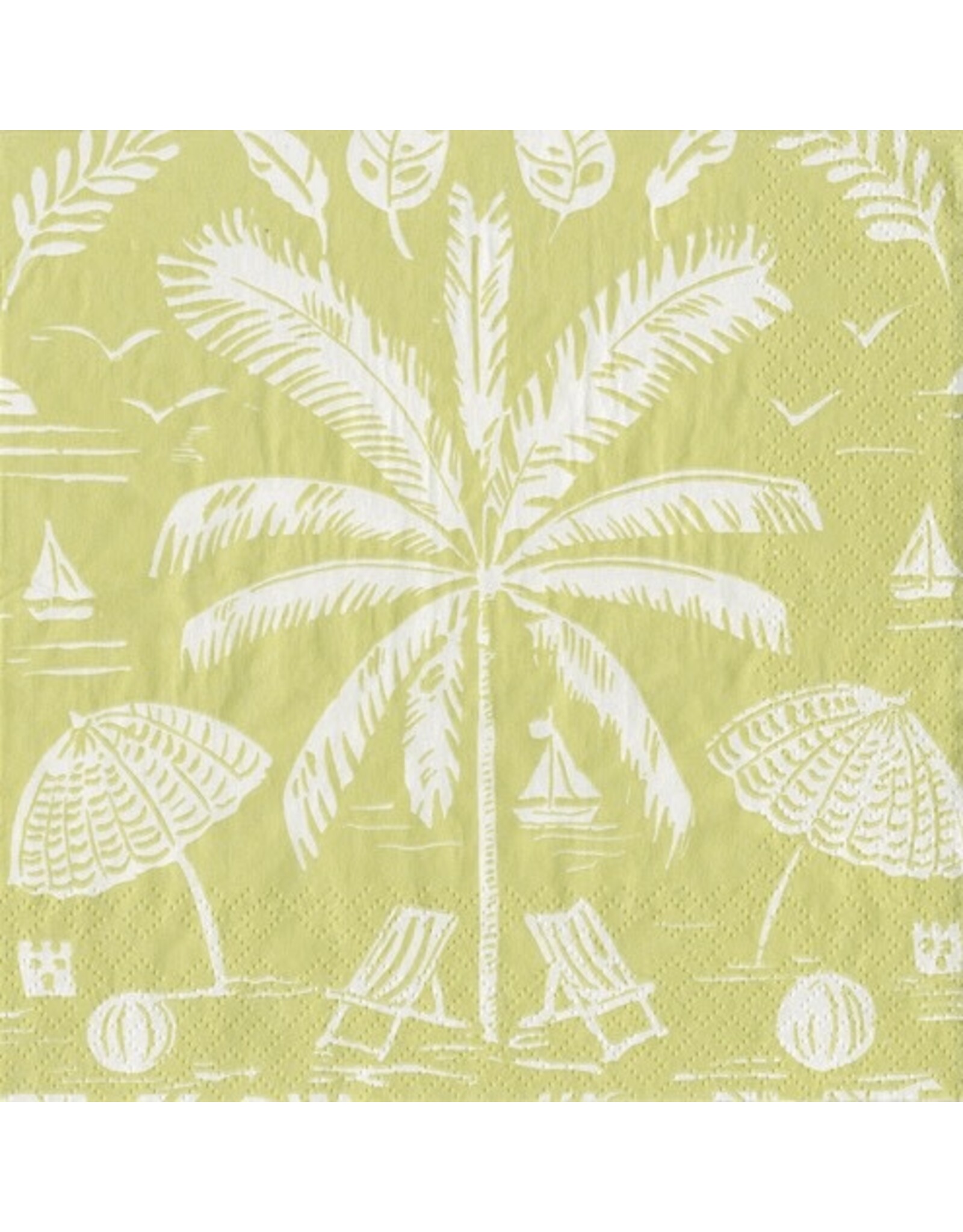 Caspari Paper Cocktail Napkins 20pk Palms And Parasols Key Lime
