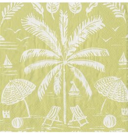 Caspari Paper Cocktail Napkins 20pk Palms And Parasols Key Lime