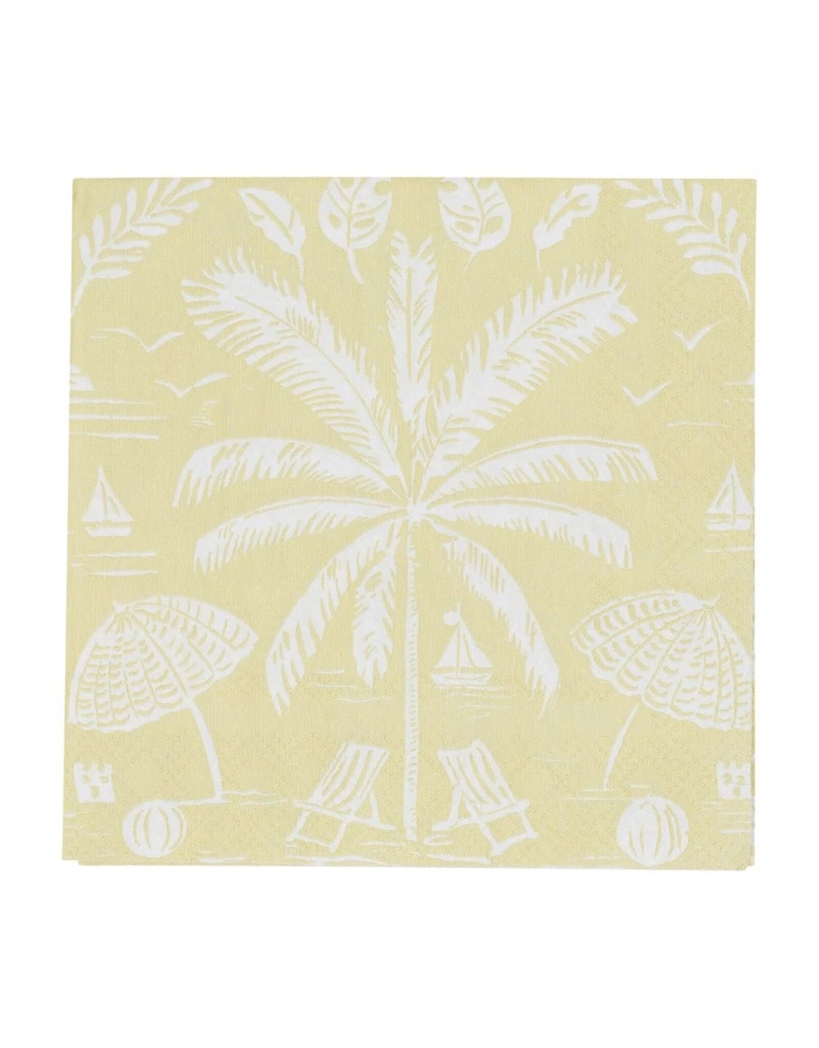 Caspari Paper Cocktail Napkins 20pk Palms And Parasols Key Lime