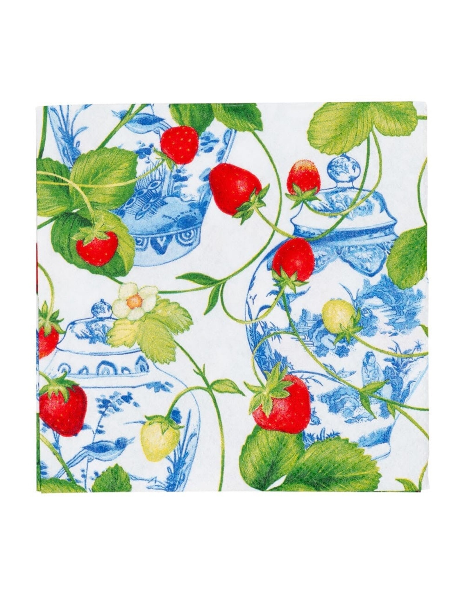 Caspari Paper Cocktail Napkins 20pk Strawberries And Cream