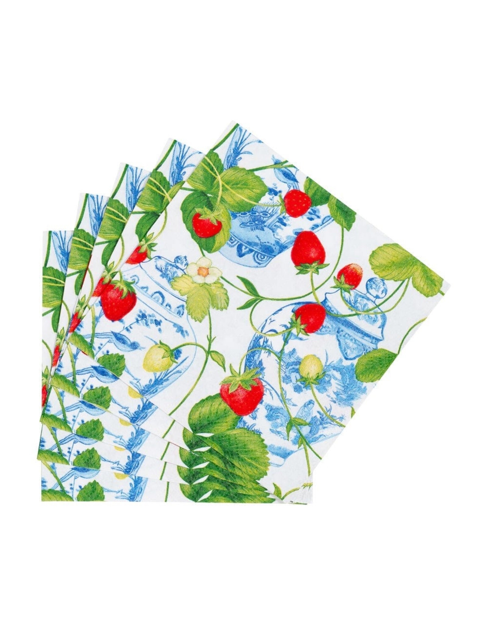 Caspari Paper Cocktail Napkins 20pk Strawberries And Cream