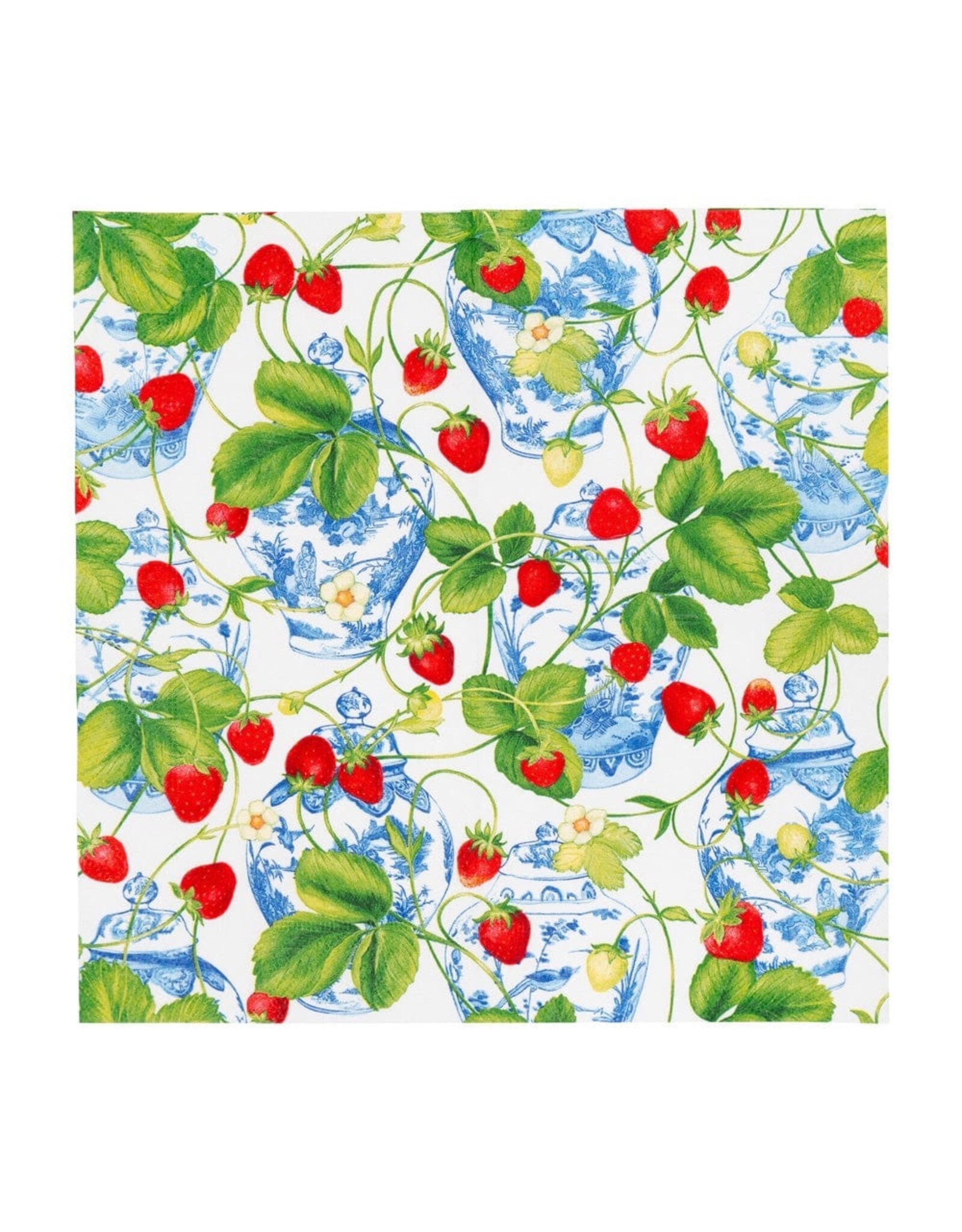 Caspari Paper Cocktail Napkins 20pk Strawberries And Cream