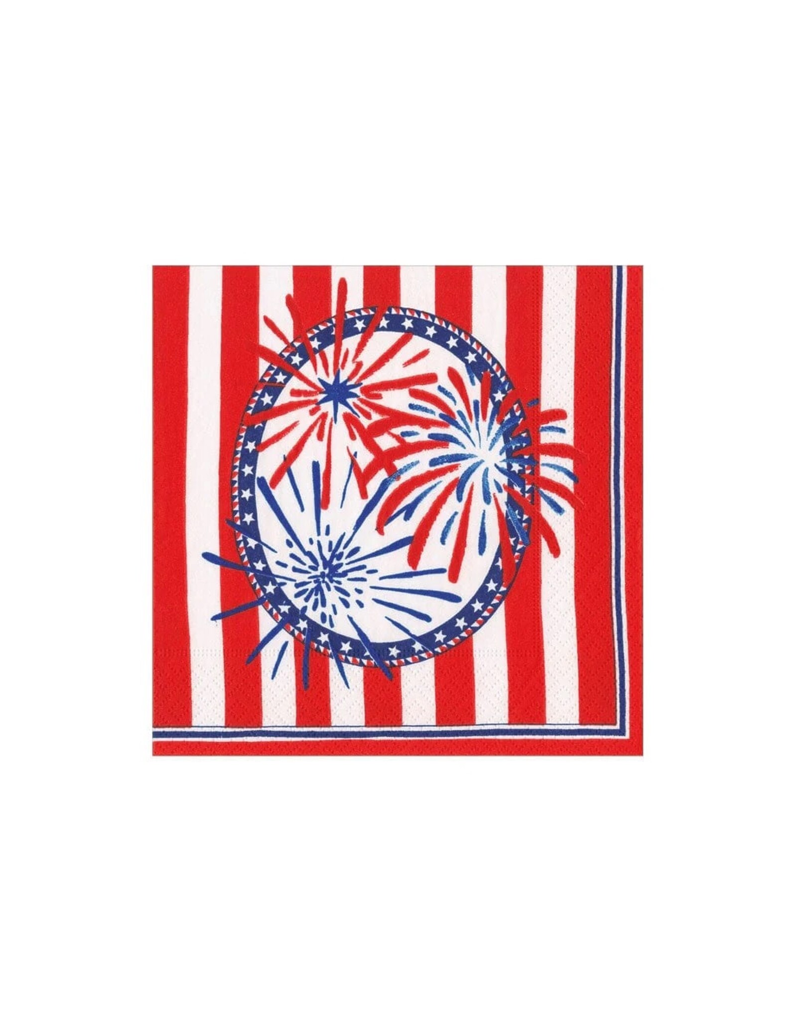 Caspari Patriotic Paper Cocktail Napkins 20pk Stars Stripes And Sparks