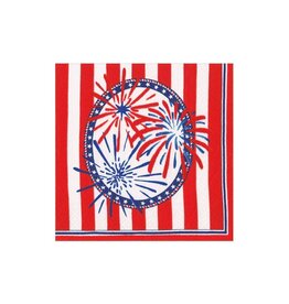 Caspari Patriotic Paper Cocktail Napkins 20pk Stars Stripes And Sparks