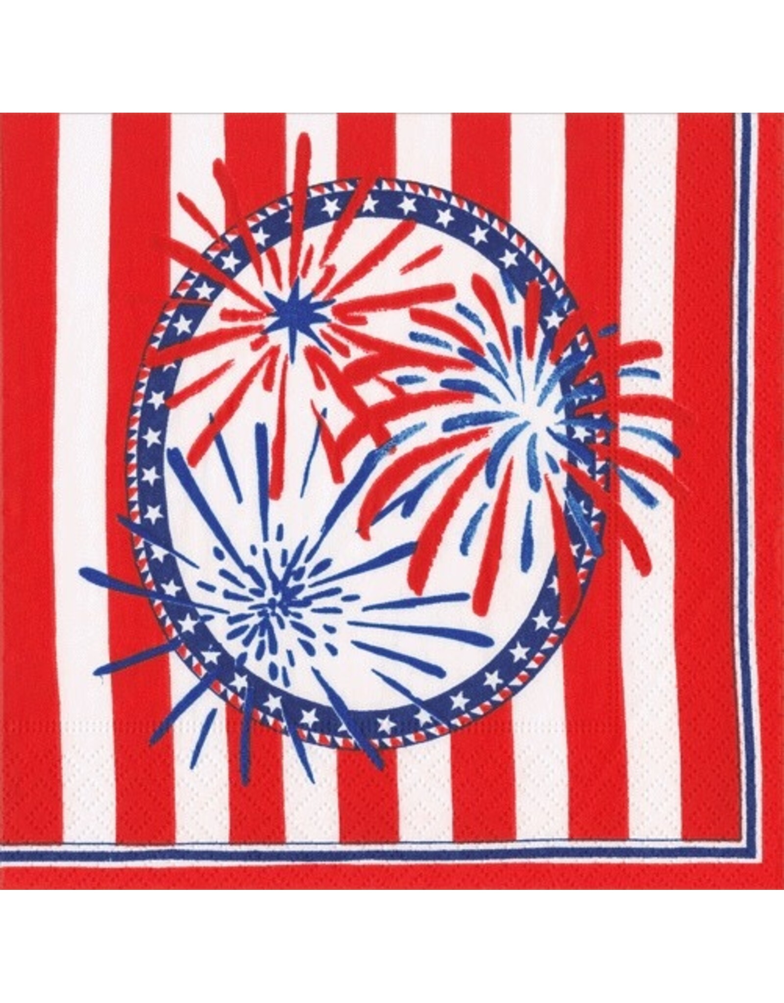 Caspari Patriotic Paper Cocktail Napkins 20pk Stars Stripes And Sparks