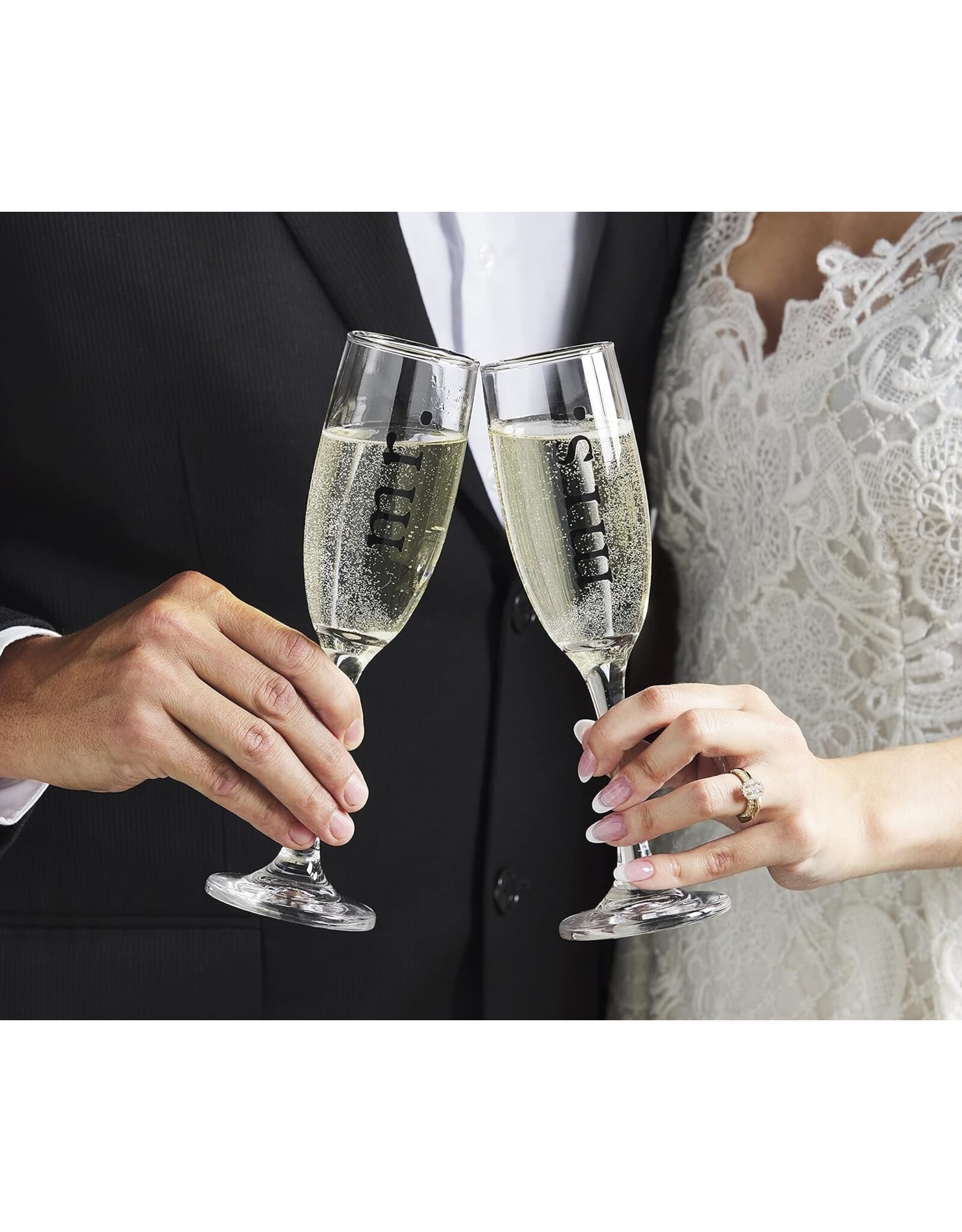 Mud Pie Mr And Mrs Champagne Glasses Set of 2 Champagne Flutes