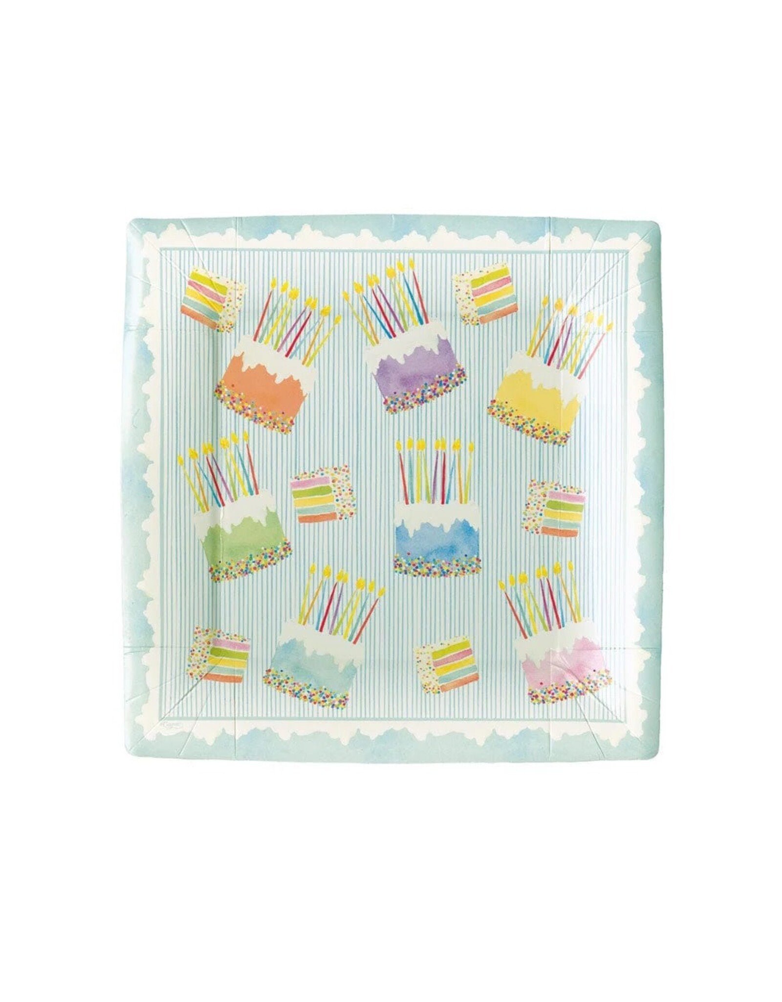 Caspari Square Paper Salad-Dessert Plates 8pk Birthday Cake Frosting