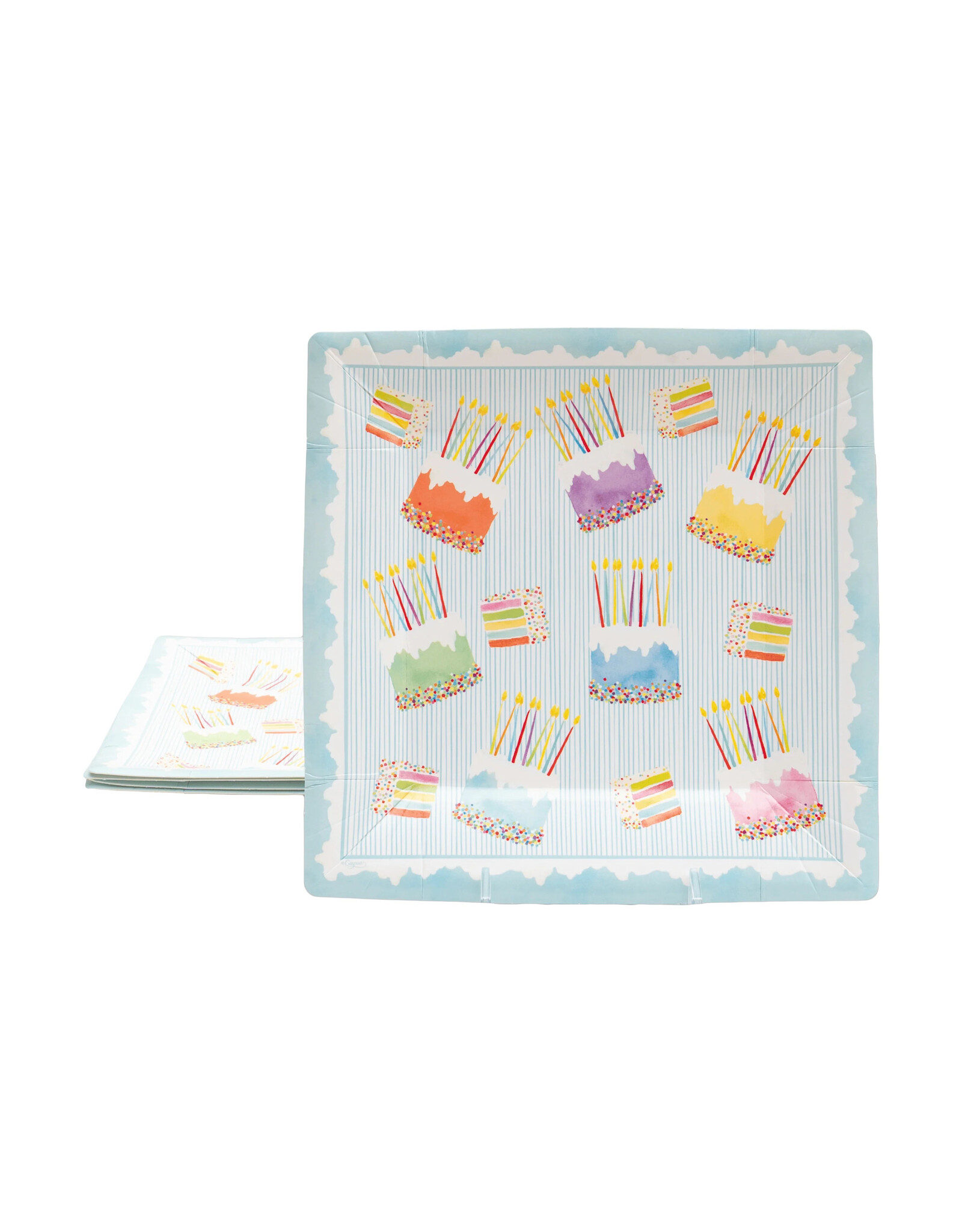 Caspari Square Paper Salad-Dessert Plates 8pk Birthday Cake Frosting