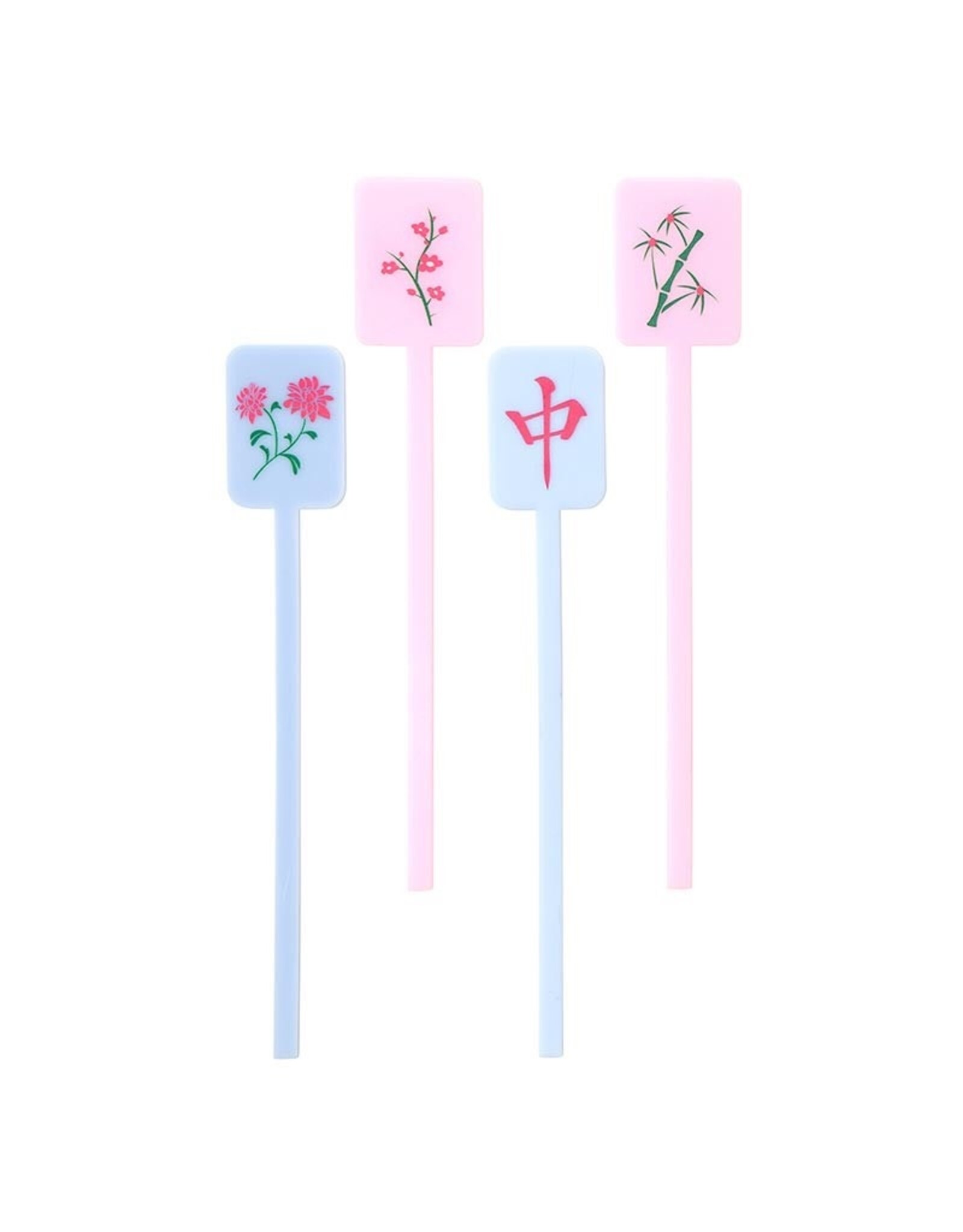 Slant Mahjong Acrylic Stir Sticks Set of 4 Mahjong Drink Stirrers