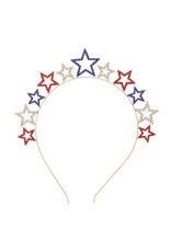 Slant Patriotic July 4th Stars Metal Headband Red White N Blue Gems