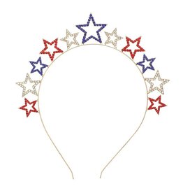 Slant Patriotic July 4th Stars Metal Headband Red White N Blue Gems