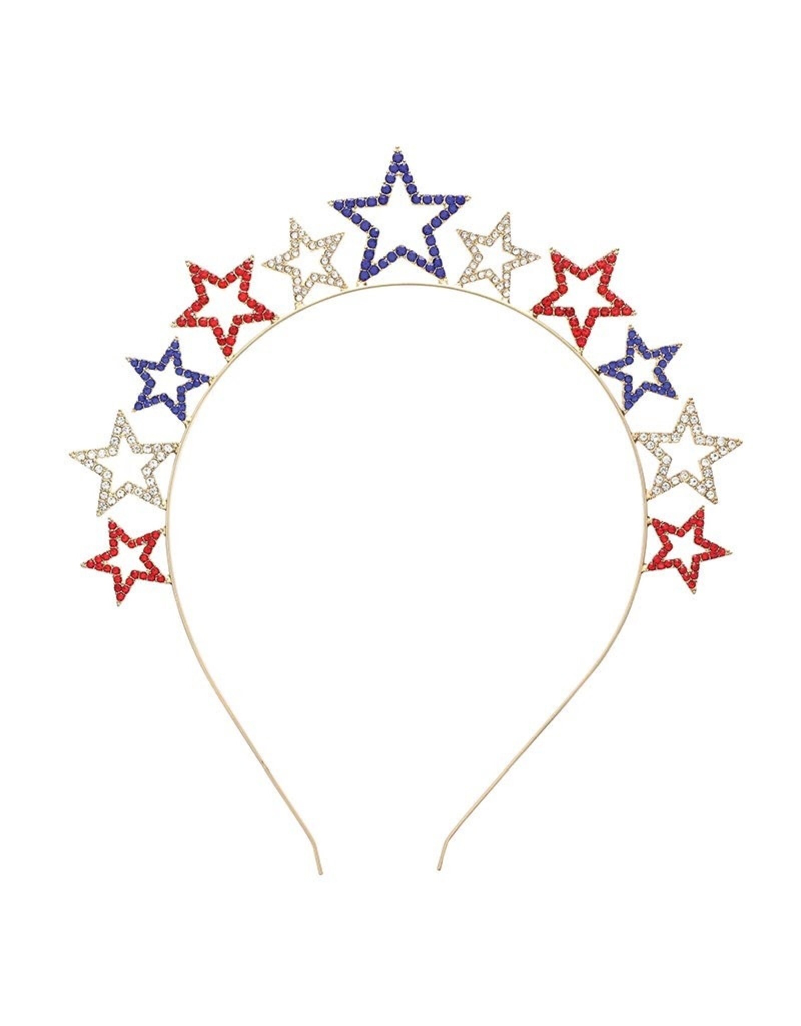 Slant Patriotic July 4th Stars Metal Headband Red White N Blue Gems