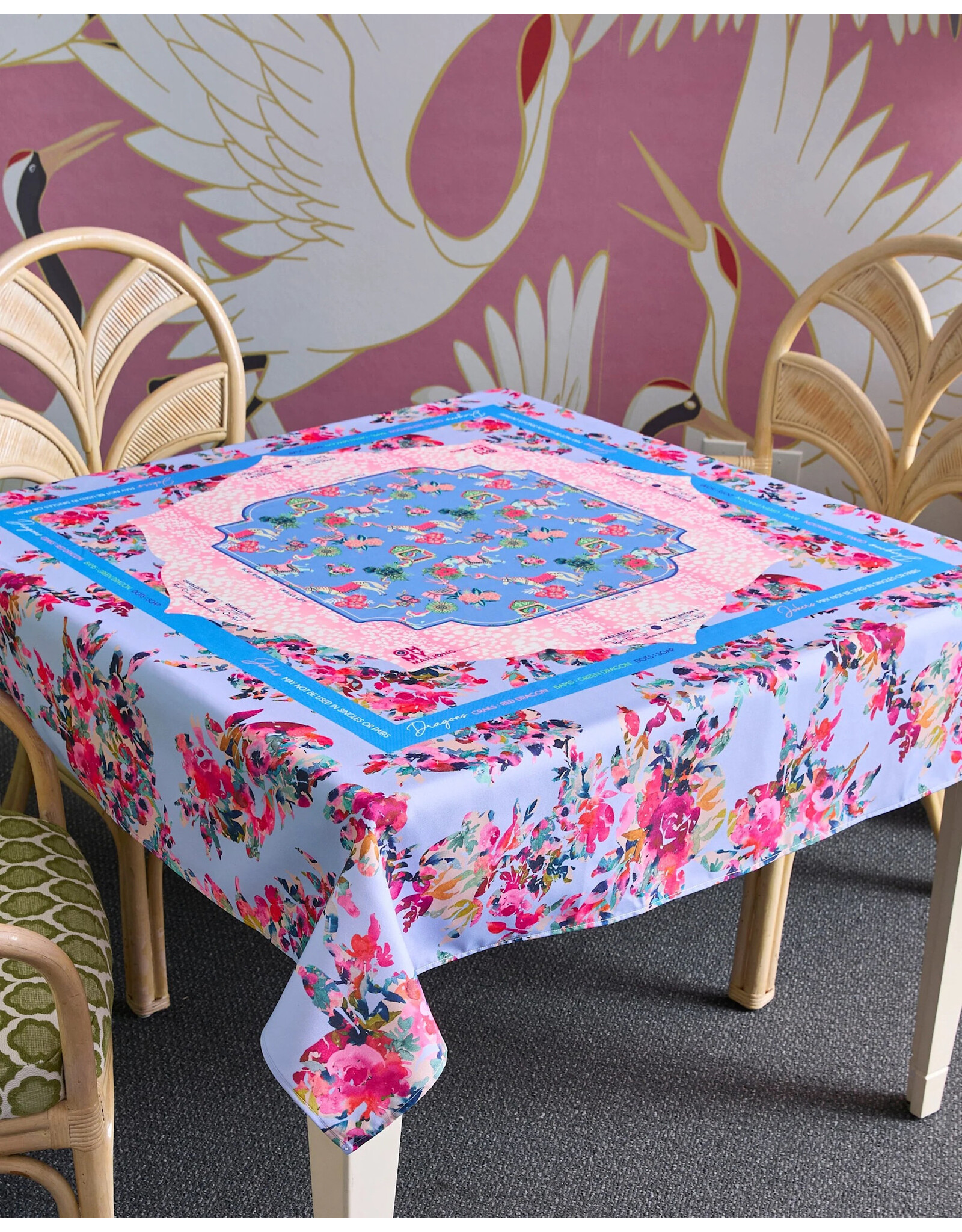 Oh My Mahjong Instructional Mahjong Tablecloth 56x56 Square NAPLES