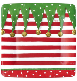 Caspari Christmas Paper Salad-Dessert Plates SQ 8pk Stocking Stripe