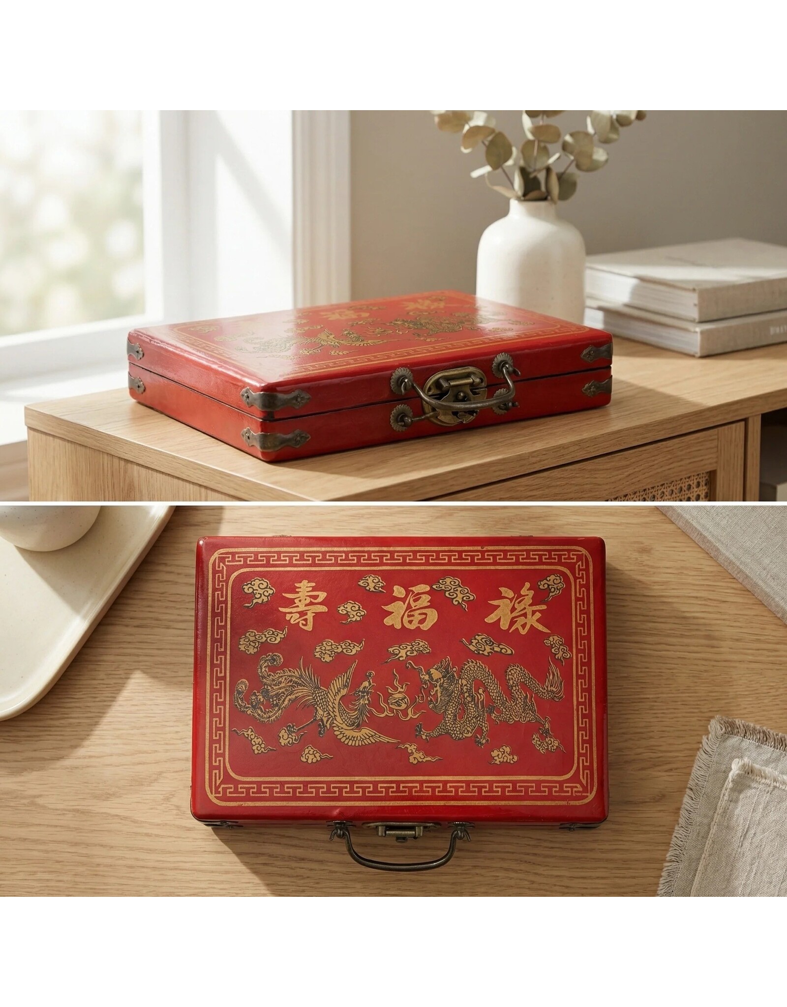 WE Games Traditional Chinese Mahjong Set Travel Size w 144 24mm White Tiles