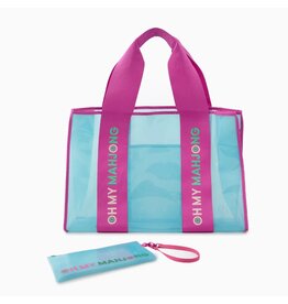Oh My Mahjong Blue Mahjong Bag | Beach Bag w Wristlet