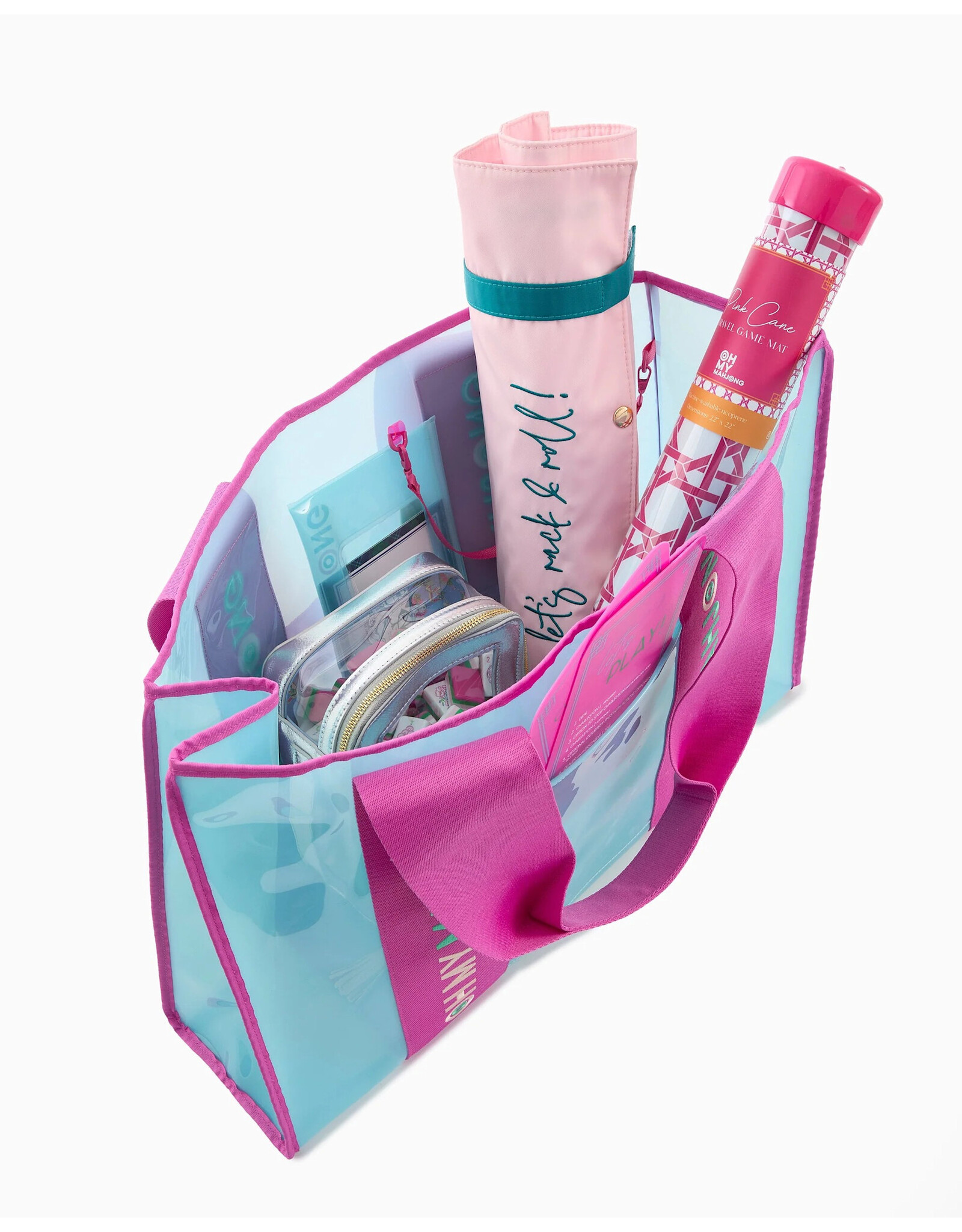 Oh My Mahjong Blue Mahjong Bag | Beach Bag w Wristlet