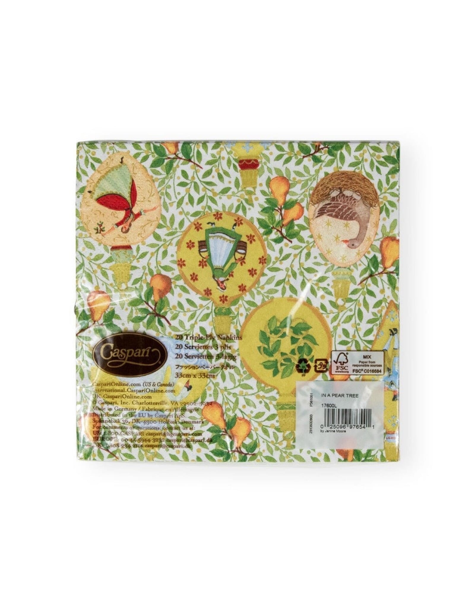 Caspari Christmas Paper Luncheon Napkins 20pk In A Pear Tree