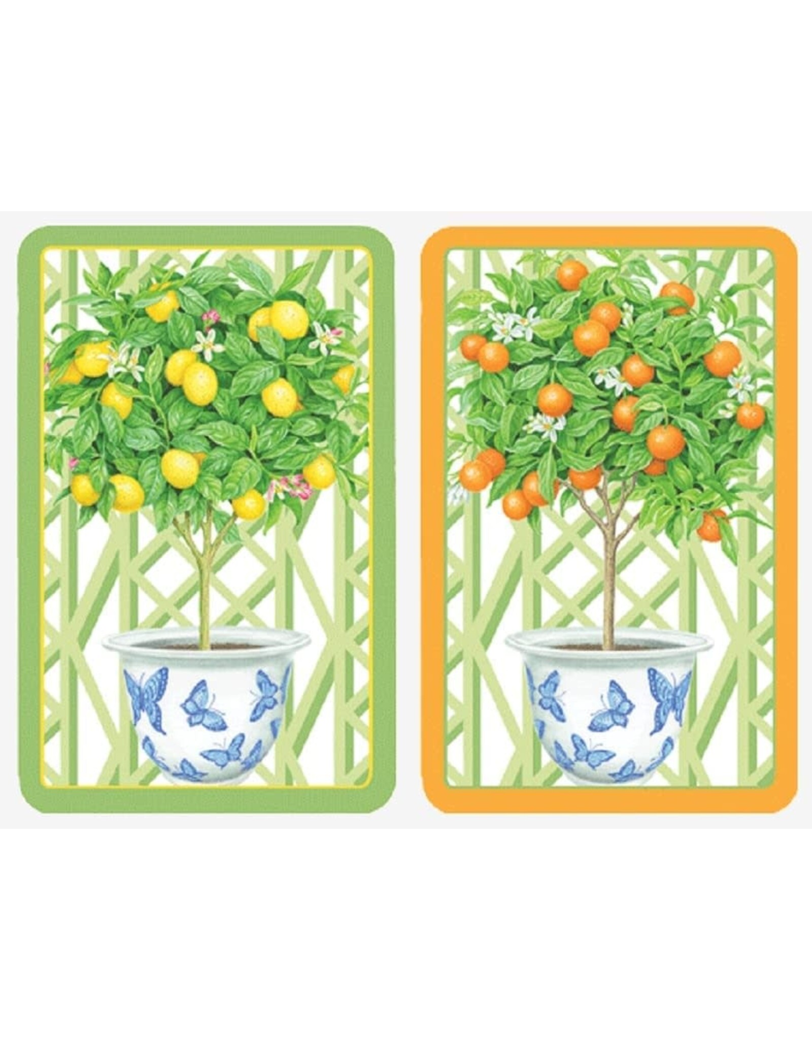 Caspari Playing Cards 2 Decks Of Citrus Topiaries LARGE Type
