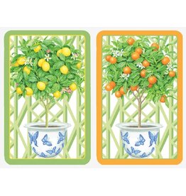 Caspari Playing Cards 2 Decks Of Citrus Topiaries LARGE Type