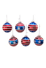 Kurt Adler Stars N Stripes RWB Glass Ball Ornaments Set of 6 80mm