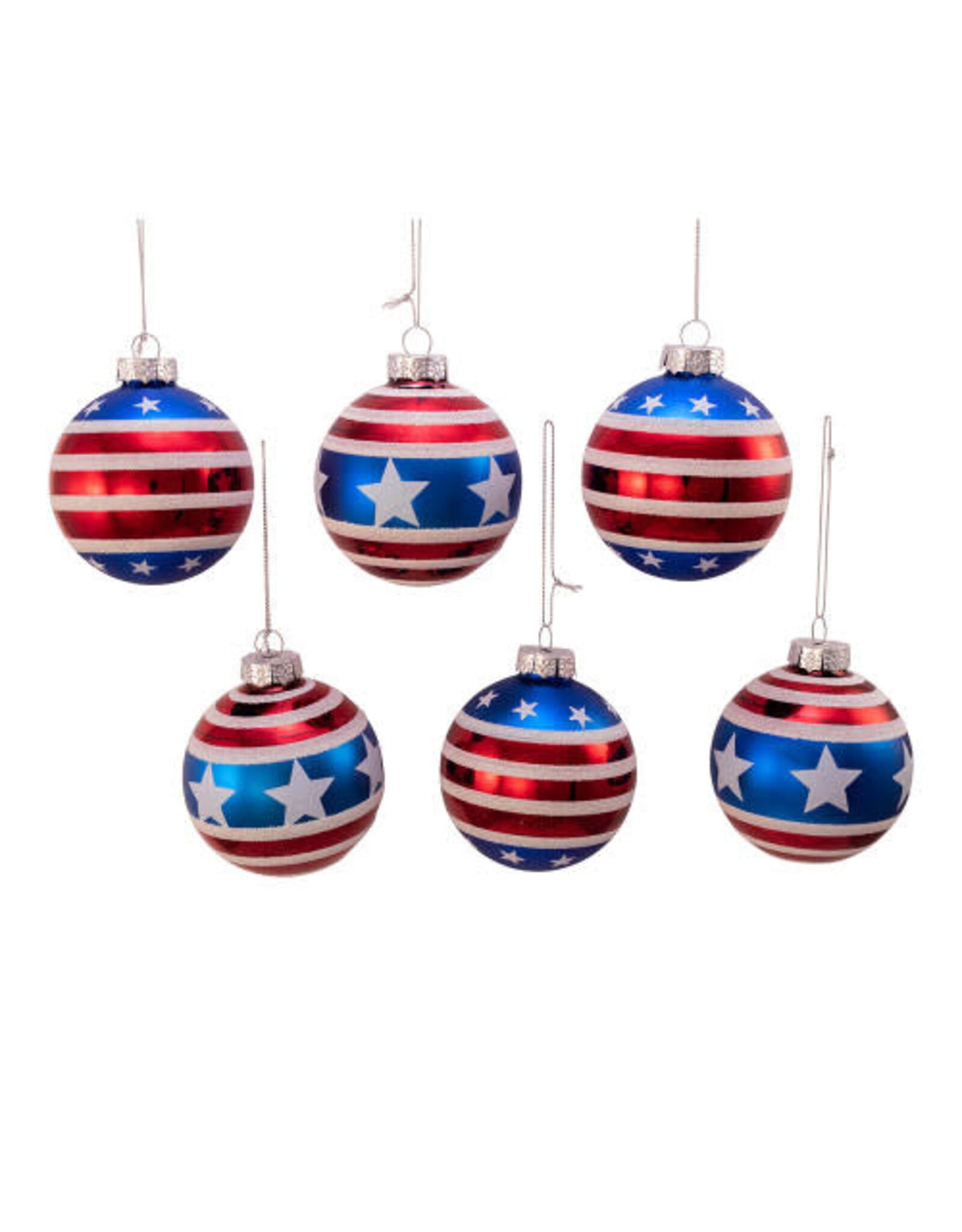 Kurt Adler Stars N Stripes RWB Glass Ball Ornaments Set of 6 80mm
