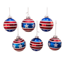 Kurt Adler Stars N Stripes RWB Glass Ball Ornaments Set of 6 80mm
